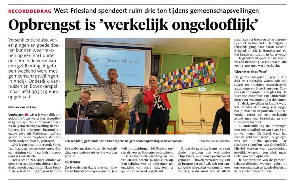 Gemeenschapsveiling Bovenkarspel haalt 56.000 euro&nbsp;op!